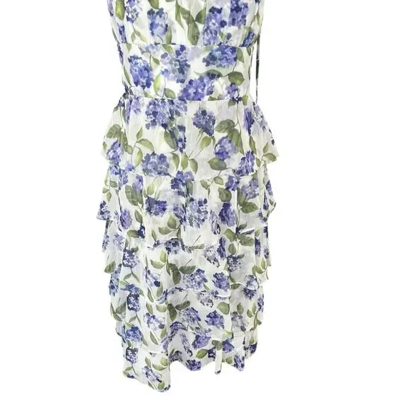 Amanda Uprichard Adelina Floral Tiered Midi Dress Purple White S - Picture 6 of 11